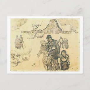 Postal Cabañas Cubiertas de Nieve, Pareja Niño Van Gogh F