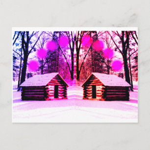 Postal Cabañas de arte de bosques nevados