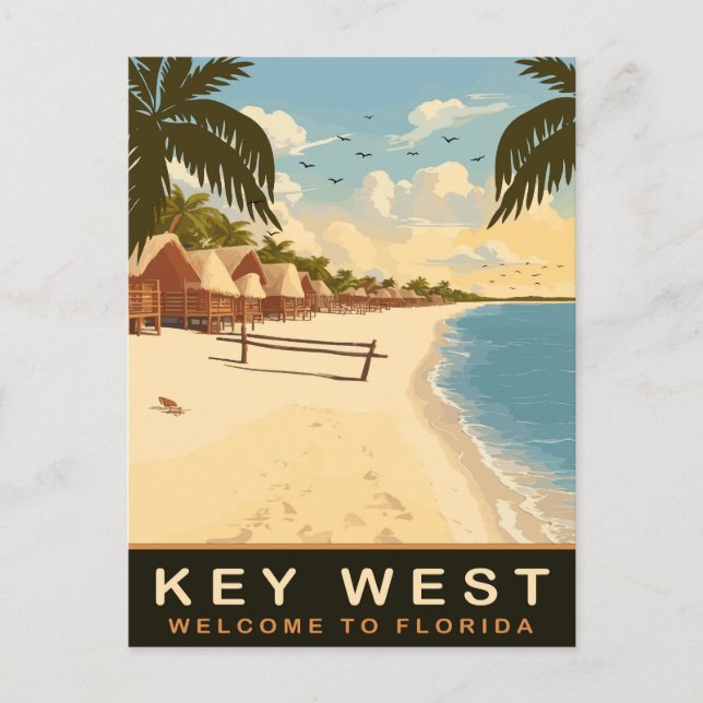Postal Cabañas de playa en Key West, Florida, viajes vint (Anverso)