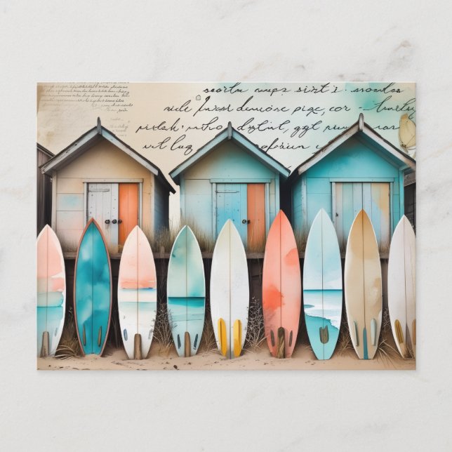 Postal Cabañas de playa vintage. (Anverso)