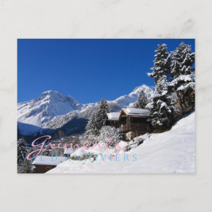 Postal Cabañas de troncos cubiertas de nieve en Suiza