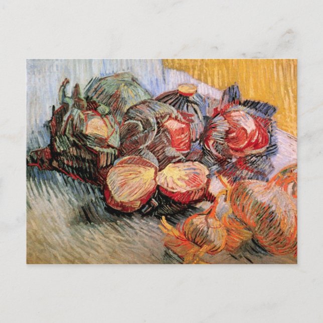 Postal Cabañas rojas y cebollas por van Gogh (Anverso)