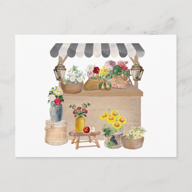 Postal Cabecera de carrito de flores de mercado para agri (Anverso)