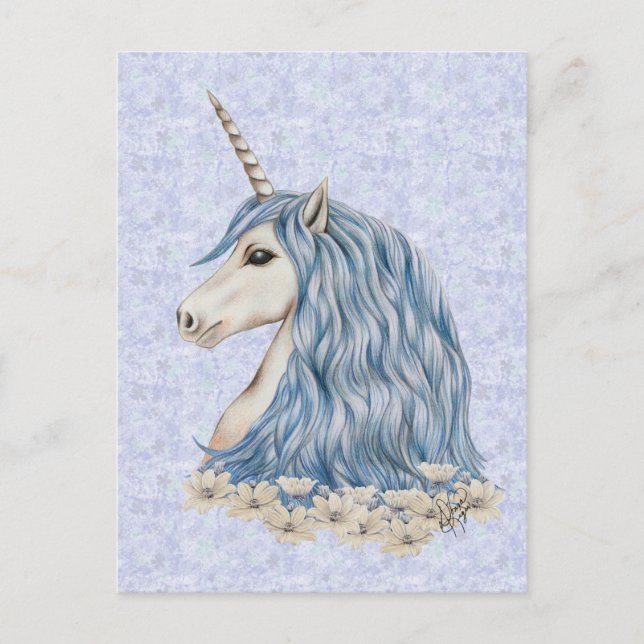 Postal Cabello azul de unicornio (Anverso)