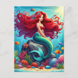 Postal Cabello rojo de la sirena