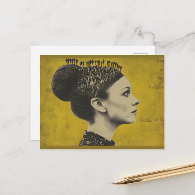 Postal Cabello Surrealista Con Gente Pequeña (Anverso/Reverso In Situ)