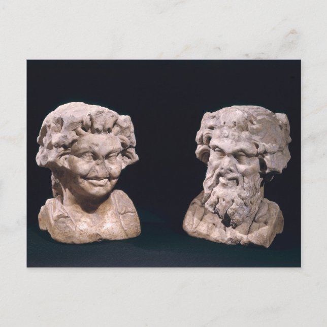 Postal Cabeza de Bacchus y satyr de un pilar hermático (Anverso)