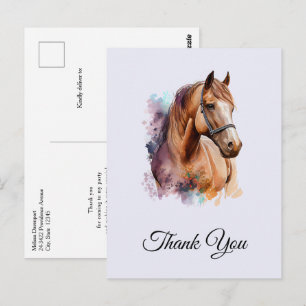 Postal Cabeza de caballo marrón retrato en acuarela Graci