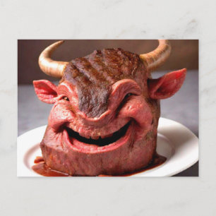 Postal Cabeza de carne extraña en plato
