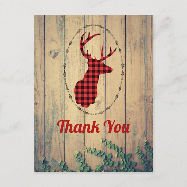 Postal Cabeza de ciervo con Antlers Red Plaid Rustic Grac (Anverso)