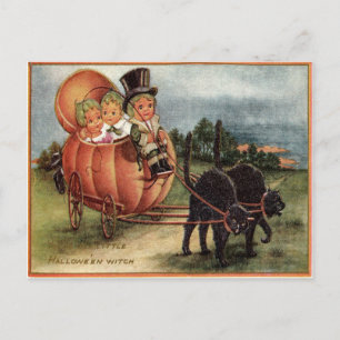 Postal Cabeza de Col Carruaje Calabaza Gato Negro
