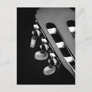 Postal Cabeza de guitarra acústica negra y blanca