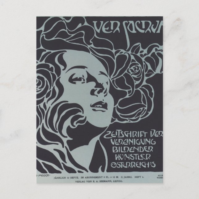 Postal Cabeza de Koloman Moser-Chica. Diseño de portada V (Anverso)