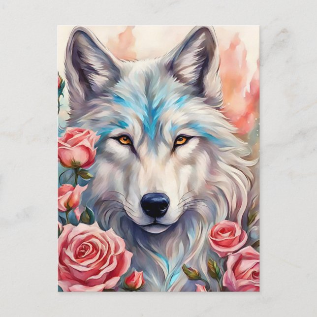 Postal cabeza de lobo rosa rosa rosa pintura de animales  (Anverso)
