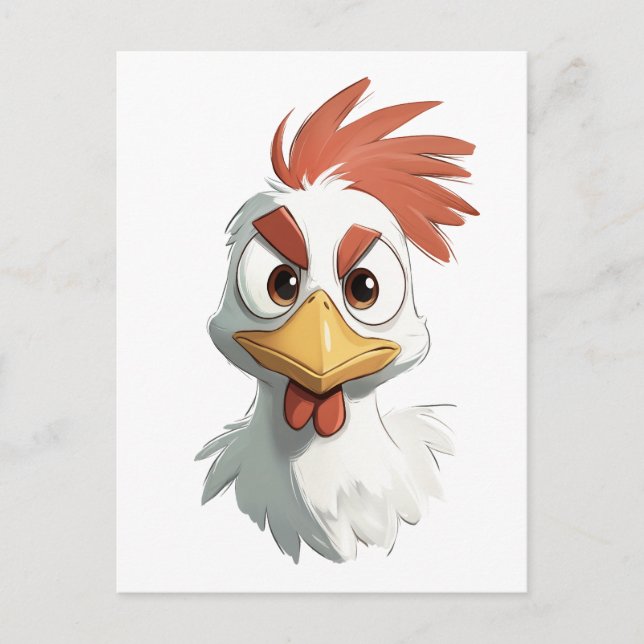Postal Cabeza de Pollo de Dibujos Animados Enojada (Anverso)