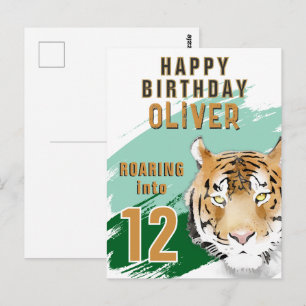Postal Cabeza de Tigre Salvaje Acuarela Cumpleaños