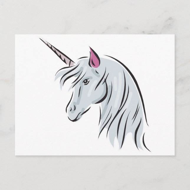Postal cabeza de unicornio blanco (Anverso)