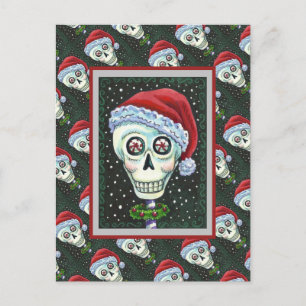 POSTAL CABEZA MUERTA SANTA SKULL, NAVIDADES SKELETON HUMO
