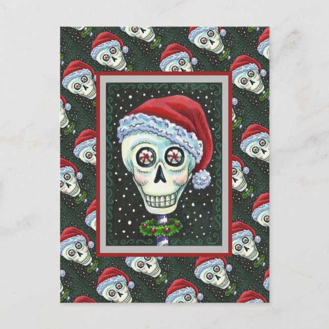 POSTAL CABEZA MUERTA SANTA SKULL, NAVIDADES SKELETON HUMO (Anverso)