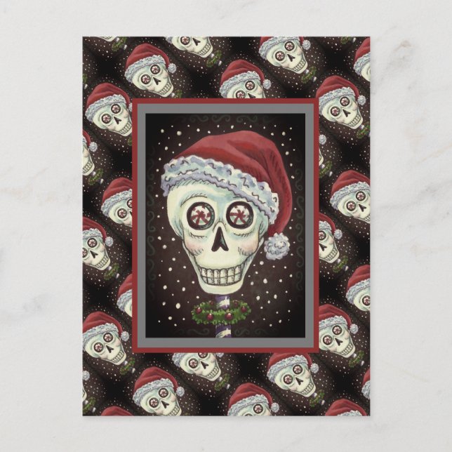 POSTAL CABEZA MUERTA SANTA SKULL, NAVIDADES SKELETON HUMO (Anverso)