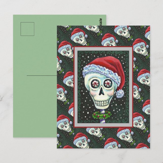 POSTAL CABEZA MUERTA SANTA SKULL, NAVIDADES SKELETON HUMO (Anverso / Reverso)