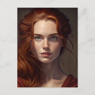 Postal Cabeza Roja Con Heces Mujer Hermosa