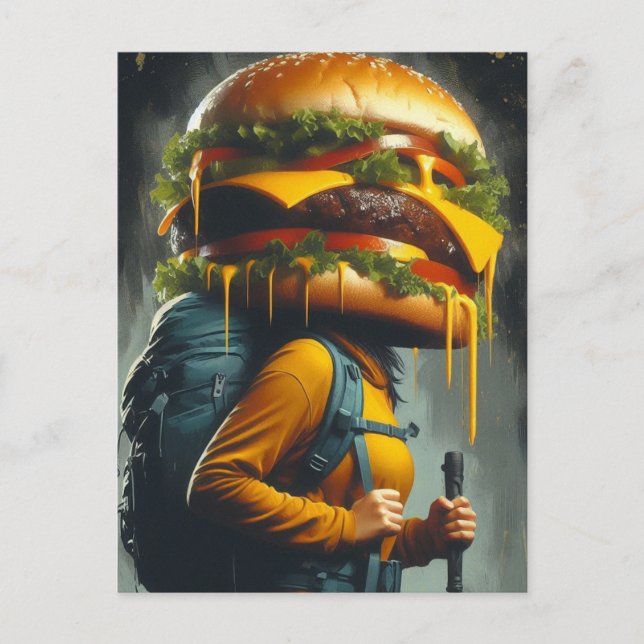 Postal Cabeza surrealista de Hiker Cheeseburger (Anverso)