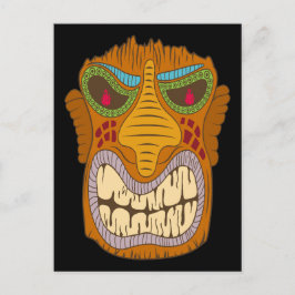 Postal Cabeza Tiki Loca con Llamas en Sus Ojos, Negro