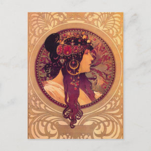 Postal Cabezas bizantinas: Brunette Alfons Mucha