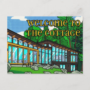 Postal Cabin Moderno de Arte Pop Bosque Mediados de Siglo
