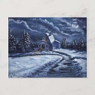 Postal Cabina de invierno de noche