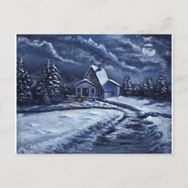 Postal Cabina de invierno de noche (Anverso)