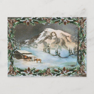 POSTAL CABINA DE INVIERNO Y CONOS DE PINO DE SHARON SHARP