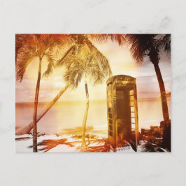 Postal Cabina de teléfono de época amarilla resplandor