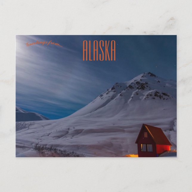 Postal Cabina iluminada por luna en Alaska (Anverso)