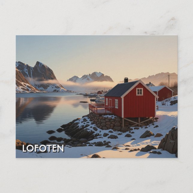 Postal Cabina roja en viaje a Lofoten Noruega (Anverso)