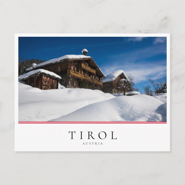 Postal Cabinas de madera tradicionales en la nieve (Anverso)