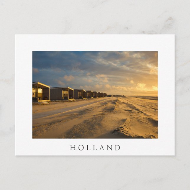 Postal Cabinas de playa al atardecer en la costa holandes (Anverso)