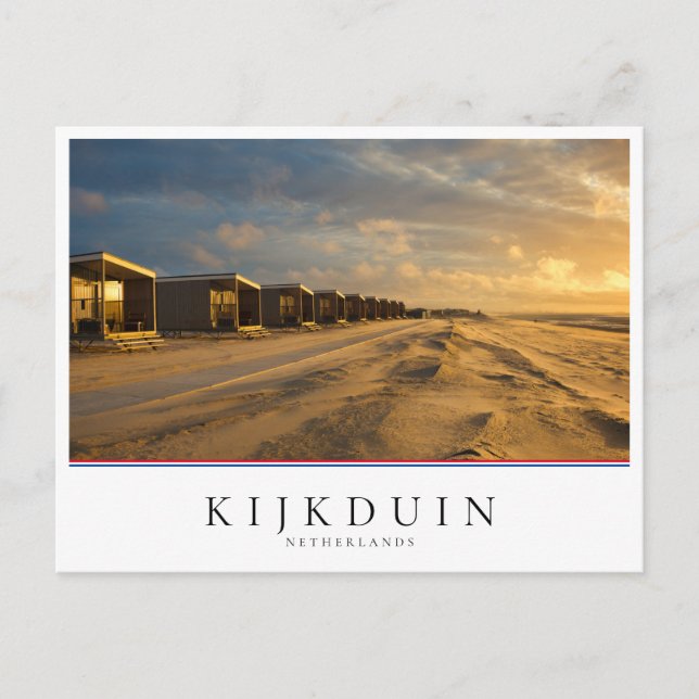 Postal Cabinas de playa al atardecer en la costa holandes (Anverso)