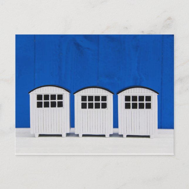 Postal Cabinas de playa de verano en azul y blanco (Anverso)