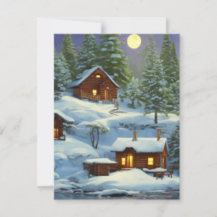 Postal Cabinas en el paisaje de la nieve de Woods ARt