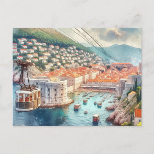 Postal Cable Dubrovnik Croacia acuarela