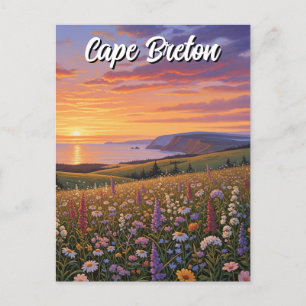 Postal Cabo Breton Island Canada Wildflowers Sunset
