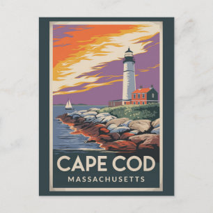 Postal Cabo Cod Massachusetts Ilustración Arte de Viaje