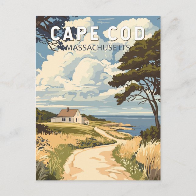 Postal Cabo Cod Massachusetts Viajes Arte Vintage (Anverso)