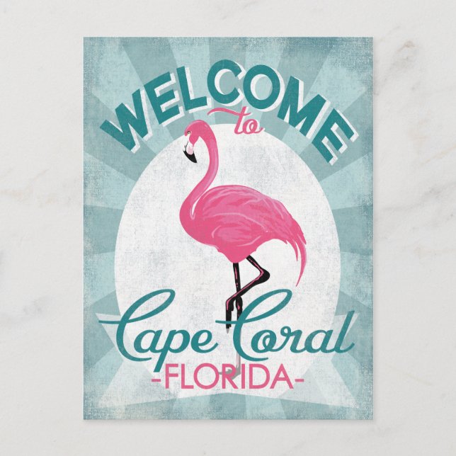 Postal Cabo Coral Florida Rosa Flamingo Retro (Anverso)