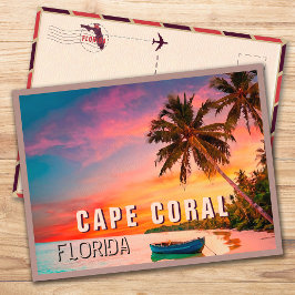 Postal Cabo Coral Florida Tropical Palm Tree Sunset 1950