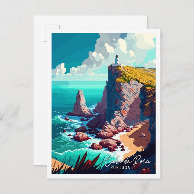 Postal Cabo da Roca Portugal Viaje artístico (Anverso / Reverso)