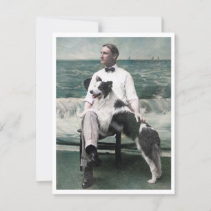 Postal Cabo May NJ RPPC 1910 Collie Dog Elegant Man
