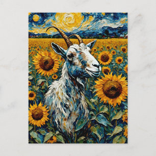 Postal Cabra adorable en los girasoles